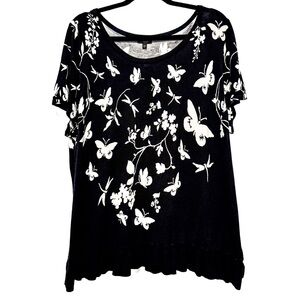Talbots 3X Petite Black Butterfly Peplum Sweater
